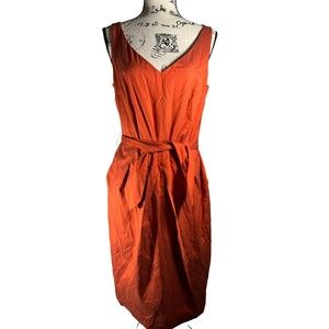 Piazza Sempione Italian Silk Rustic Orange Textured Sheath Dress with Tie Waist